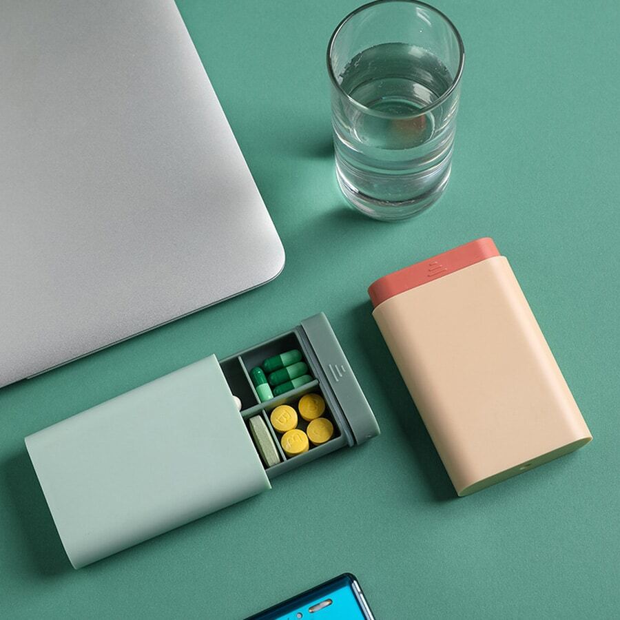 1pc ABS Medicine Storage Box, Simple Multi-grid Portable Medicine Lock Box For Travel - Green - View 1