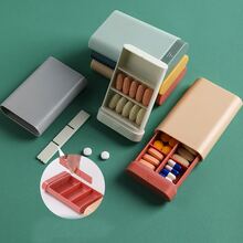 1pc ABS Medicine Storage Box, Simple Multi-grid Portable Medicine Lock Box For Travel - Green - View 3