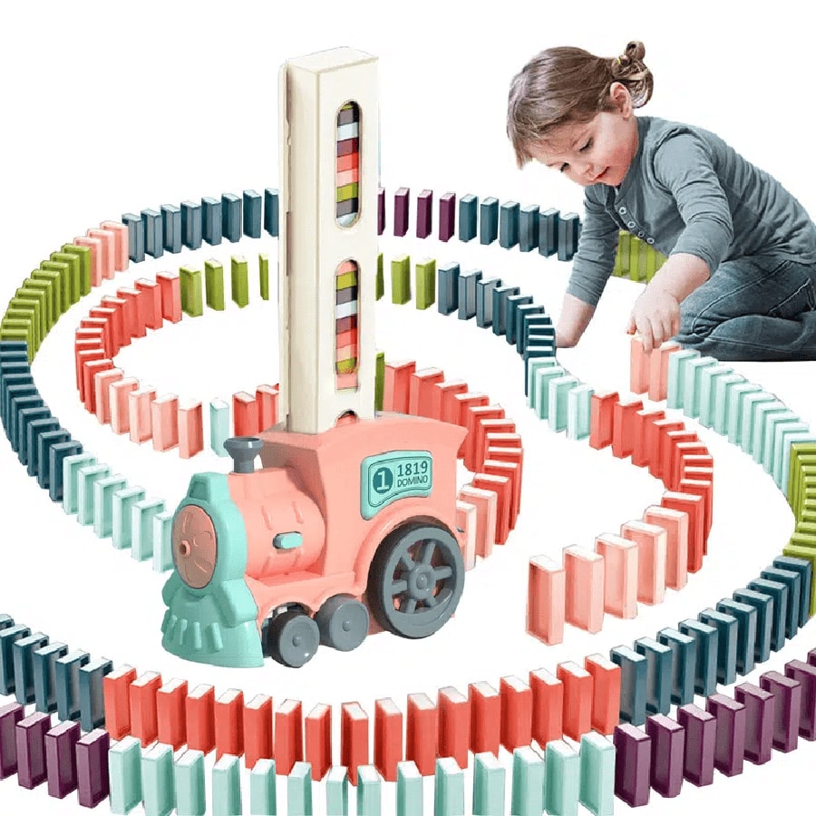 OSDUE Tren De Dominó Educativo – 1 Tren + 100 Fichas + Cactus Decorativo, Con Luces Y Sonidos