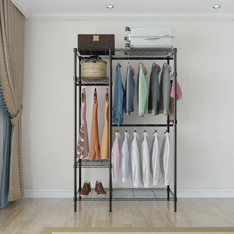 Closet Garment Rack, Heavy Duty Clothes Storage Organizer for Bedroom, Free-Standing and Height Adjustable Closet Organizer and Storage Portable Clothes Hanger Home Shelf - 黑色 - 查看 1