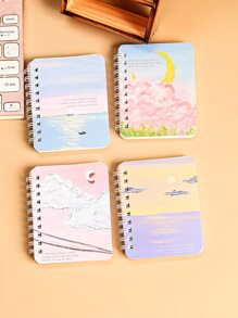 MOKA Scenic Ins Painting Cute Cartoon A7 Memo Pad Notebook, Single Random Design,School Supplies,Back To School - Multicolor - View 3