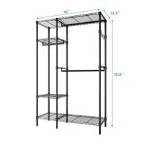 Closet Garment Rack, Heavy Duty Clothes Storage Organizer for Bedroom, Free-Standing and Height Adjustable Closet Organizer and Storage Portable Clothes Hanger Home Shelf - 黑色 - 查看 2