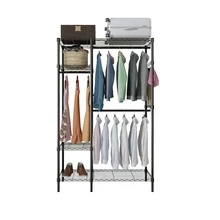 Closet Garment Rack, Heavy Duty Clothes Storage Organizer for Bedroom, Free-Standing and Height Adjustable Closet Organizer and Storage Portable Clothes Hanger Home Shelf - 黑色 - 查看 5