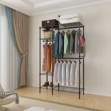 Closet Garment Rack, Heavy Duty Clothes Storage Organizer for Bedroom, Free-Standing and Height Adjustable Closet Organizer and Storage Portable Clothes Hanger Home Shelf - 黑色 - 查看 3