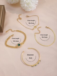 nuevo vintage en forma de serpiente cruzado Pulsera con con diamante de imitación ojo detalle , creativo con diamante de imitación & piedra preciosa embutido abierto Pulsera abierta Set , retro lujoso Set pulsera de 4 piezas - Dorado - Ver 6