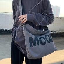 字母与纯色印花帆布 大容量 男士手提包、单肩包和斜挎包 男士单肩包 男包 斜挎包 单肩包 侧包 返校包 学生 学校用品 秋季邮差包 男士包 圆筒包 复古款 万圣节 圣诞节 - 深灰色 - 查看 1