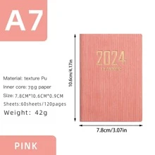 2024 inglés Agenda diaria Cuaderno , A7 tamaño , 1 pieza - Rosa - Ver 6