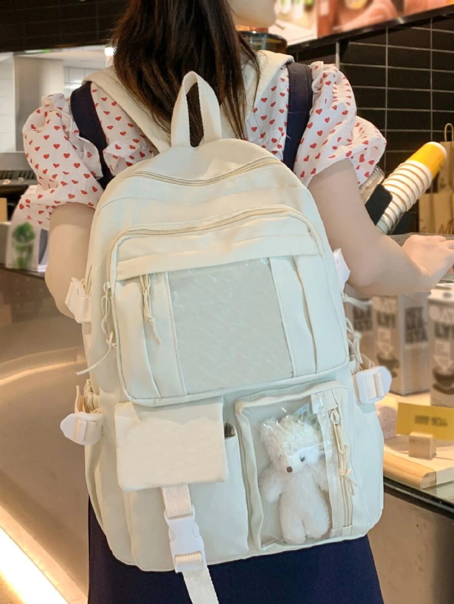 Của phụ nữ Nylon Khuôn viên đại học Phong cách Ba lô Với Dung lượng lớn Và Nhiều Ba lô , Trường học Cô gái tuổi teen NỮ Cao đẳng , Ở giữa Trường học , Trung học phổ thông , Trở lại Trường , Ngoài trời , Du lịch , - trắng - Xem 1