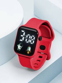1pc LED Astronaut Rocket Design Casual Sports Electronic Watch For Kids, Youth, Students, Suitable For Daily Life, Halloween, Back To School - Red - View 1