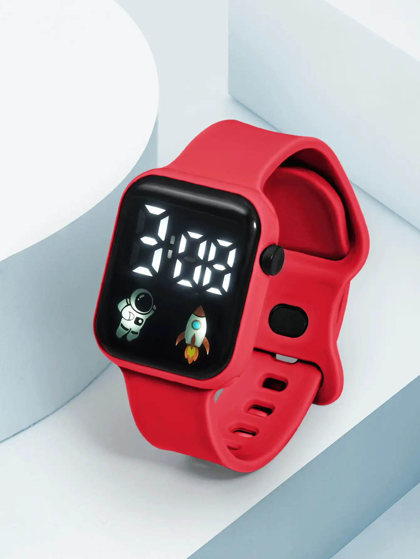 1pc LED Astronaut Rocket Design Casual Sports Electronic Watch For Kids, Youth, Students, Suitable For Daily Life, Halloween, Back To School - Red - View 2