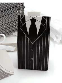 20pcs Stripe Patterned Bride & Bridegroom Dress Shaped Candy Boxes For Wedding Party Favor - Black and White - View 7