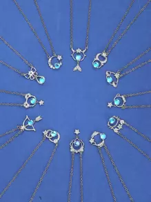 1pc New Fashion Personalized Twelve Zodiac Sign Copper & Rhinestone & Moonstone Pendant Necklace For Women's Birthday & Festival Gift