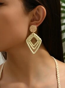 1對菱形編織竹子耳環 - 米色 - 查看 4