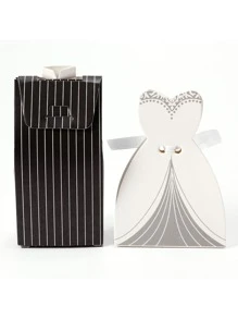 20pcs Stripe Patterned Bride & Bridegroom Dress Shaped Candy Boxes For Wedding Party Favor - Black and White - View 8
