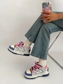 2024新款夏季女鞋，輕便厚底運動鞋，香港時尚風格，白色 - 藍白色 - 查看 2