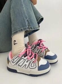 2024新款夏季女鞋，輕便厚底運動鞋，香港時尚風格，白色 - 藍白色 - 查看 5