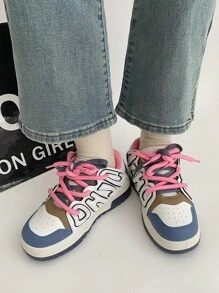 2024新款夏季女鞋，輕便厚底運動鞋，香港時尚風格，白色 - 藍白色 - 查看 6