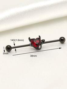 1入組紅色心方晶鋯石工業穿孔杠鈴不銹鋼身體穿刺珠寶 - 黑色 - 查看 4