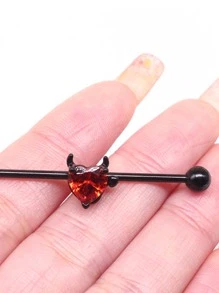 1入組紅色心方晶鋯石工業穿孔杠鈴不銹鋼身體穿刺珠寶 - 黑色 - 查看 3