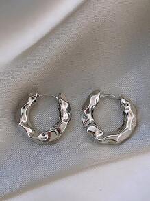 1pair European And American Style Light Luxury Twist Design Elegant Copper Ear Stud Earrings For Women - Silver - View 4