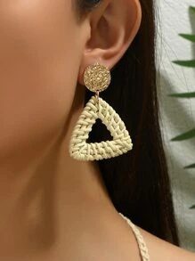 1對三角形形狀編織竹子耳環 - 米色 - 查看 4