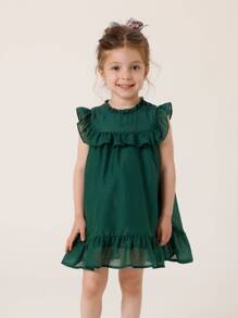 Jovem Garotas Ocasional Bainha Com Babado Vestido Sem Mangas Para Verão - Verde escuro - Ver 1