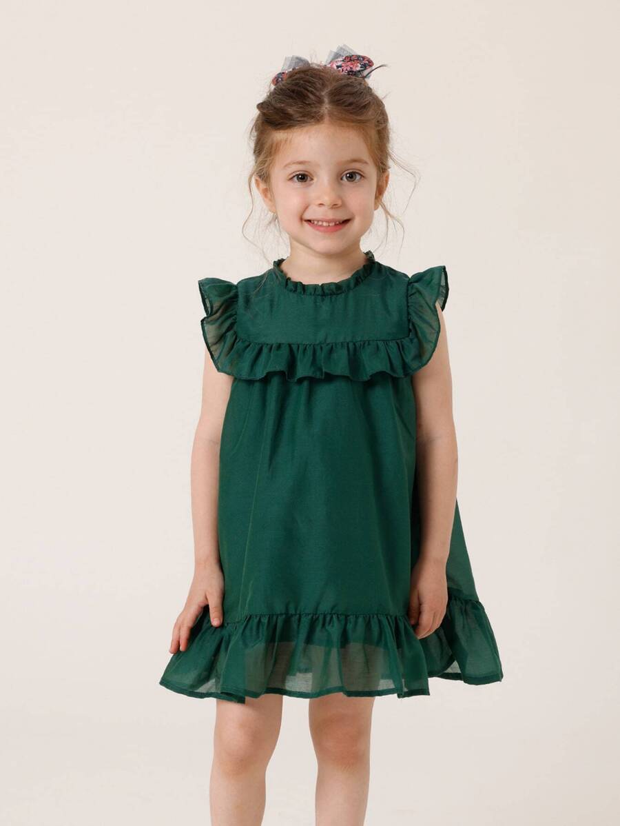 Jovem Garotas Ocasional Bainha Com Babado Vestido Sem Mangas Para Verão - Verde escuro - Ver 1