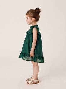 Jovem Garotas Ocasional Bainha Com Babado Vestido Sem Mangas Para Verão - Verde escuro - Ver 3