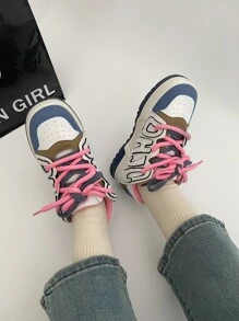 2024新款夏季女鞋，輕便厚底運動鞋，香港時尚風格，白色 - 藍白色 - 查看 10