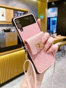 Card Bag Decor Phone Case With Crossbody Lanyard - Pink - View 4