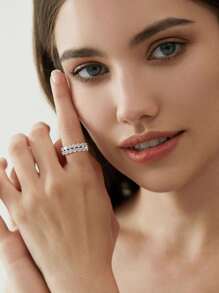 ESBERRY 1 chiếc nhẫn đính hôn và nhẫn cưới bằng bạc S925 đính đá Moissanite, nhẫn hứa hẹn, nhẫn vĩnh cửu, nhẫn kỷ niệm, trang sức cao cấp, quà tặng. - Bạc - Xem 3