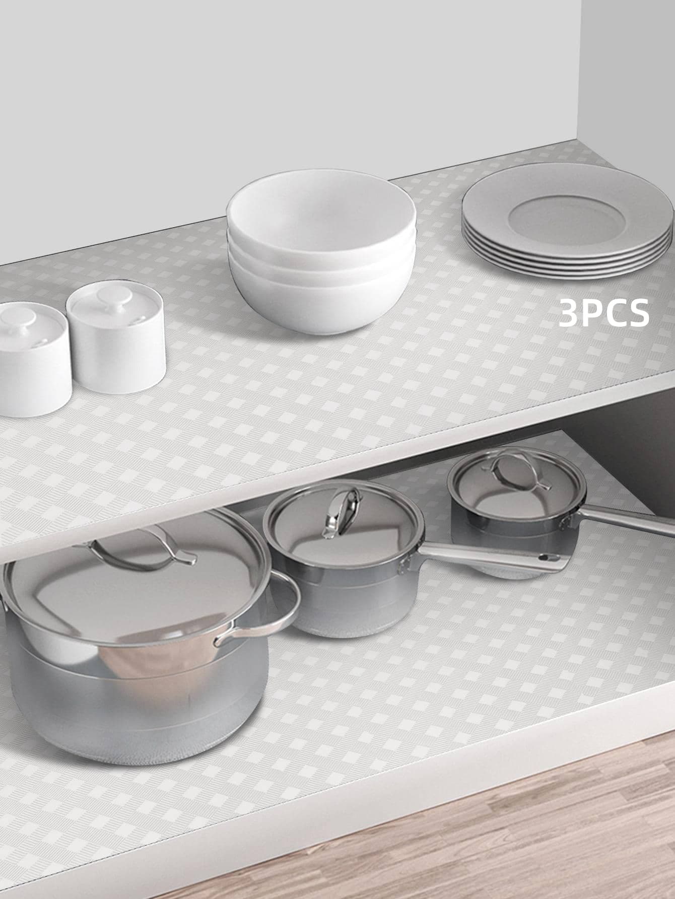 PEVA家庭使用可切割冰箱防水地墊廚房防油地墊抽屜鞋櫥櫃防潮防滑墊隔熱杯墊家用餐墊衣櫃防塵地墊3入組/包 - 無色 - 查看 1