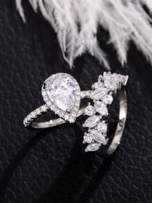 2件套時尚方晶鋯石戒指套裝適合女士適合婚禮派對首飾類情人節禮品 - 銀色 - 查看 2