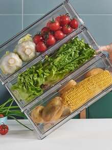 1pc Refrigerator Drawer Organizer Divider Storage Box For Vegetables, Fruits And Home Preservation With Large Capacity And Clear Design - Clear - View 3