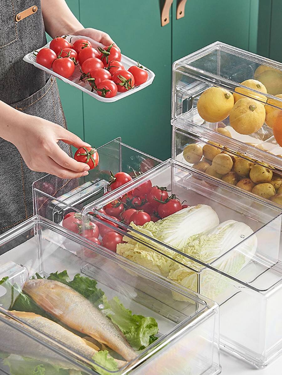 1pc Refrigerator Drawer Organizer Divider Storage Box For Vegetables, Fruits And Home Preservation With Large Capacity And Clear Design