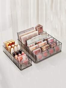 1 pieza Caja organizadora de acrílico transparente multipropósito para escritorio con divisiones para organización de maquillaje - Paleta de sombras de ojos, polvo facial, almacenamiento de rubor - Organizador cosmético de escritorio - Color transparente - transparente - Ver 5