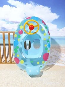 1pc Thickened Children's Inflatable Swimming Ring With Steering Wheel Designed Like Car Or Motorboat - Blue - View 4