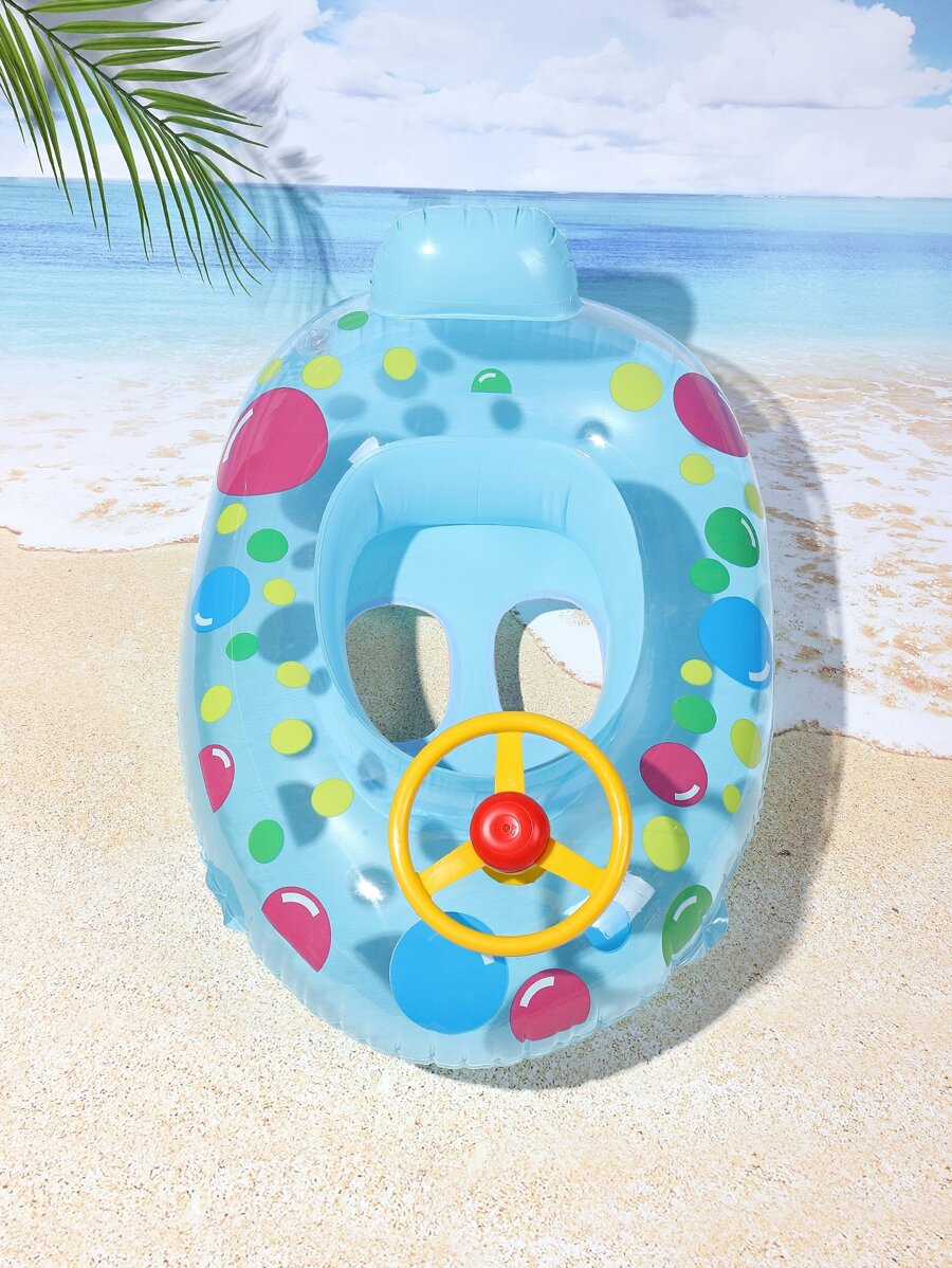 1pc Thickened Children's Inflatable Swimming Ring With Steering Wheel Designed Like Car Or Motorboat - Blue - View 1