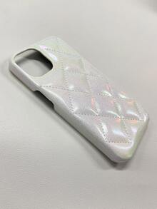 仿Ins風格拼接皮紋手機殼，適用於 iPhone 14 Pro Max，iPhone 13 New，12，11，具有高端簡約的純色柔軟硅膠外殼 - 白色 - 查看 3