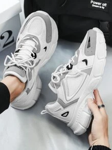 男士厚底,輕便,透氣爸爸鞋,時尚休閒網紗運動鞋,運動鞋 - 白色 - 查看 2