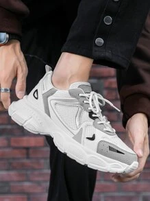 男士厚底,輕便,透氣爸爸鞋,時尚休閒網紗運動鞋,運動鞋 - 白色 - 查看 5