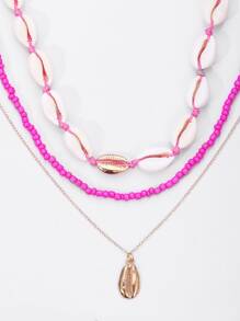 3pcs/set Bohemian Vintage Style Summer Shell & Seed Bead Necklace Set For Women's Beach Vacation - Multicolor - View 3