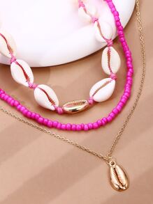 3pcs/set Bohemian Vintage Style Summer Shell & Seed Bead Necklace Set For Women's Beach Vacation - Multicolor - View 5