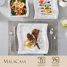 Plates And Bowls Sets, 16 Piece Marble Grey Square Dinnerware Sets For 4, Porcelain Dishes Set With Dinner Plates, Dessert Plates, Soup Plates And Bowls, Modern Dinnerware Set - 大理石灰 - 查看 3