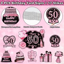 50th Birthday Yard Sign Large Black Gold 50th Birthday Decorations 50 Happy Birthday Yard Signs With Stakes Outdoor Lawn Sign For Birthday Supplies Of 50 Year-Old - Pink - View 6