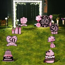 50th Birthday Yard Sign Large Black Gold 50th Birthday Decorations 50 Happy Birthday Yard Signs With Stakes Outdoor Lawn Sign For Birthday Supplies Of 50 Year-Old - Pink - View 4