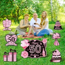 50th Birthday Yard Sign Large Black Gold 50th Birthday Decorations 50 Happy Birthday Yard Signs With Stakes Outdoor Lawn Sign For Birthday Supplies Of 50 Year-Old - Pink - View 2