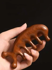 子午線按摩產品梳子,木專業美髮梳子適合女士 - 卡其色 - 查看 4