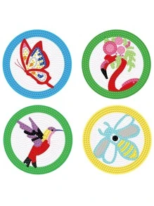 4入組水鑽繪畫杯墊DIY杯墊帶支撐,4英寸杯墊適用於飲料,鑽石藝術用品繪畫成套工具合適對於初學者,成年人,兒童工藝 - 彩色 - 查看 2