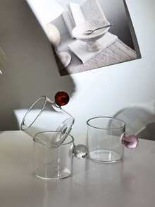 迷人圓形手柄玻璃牛奶杯子,透明玻璃飲料牛奶杯子帶手柄使用,單層 - 粉色 - 查看 4